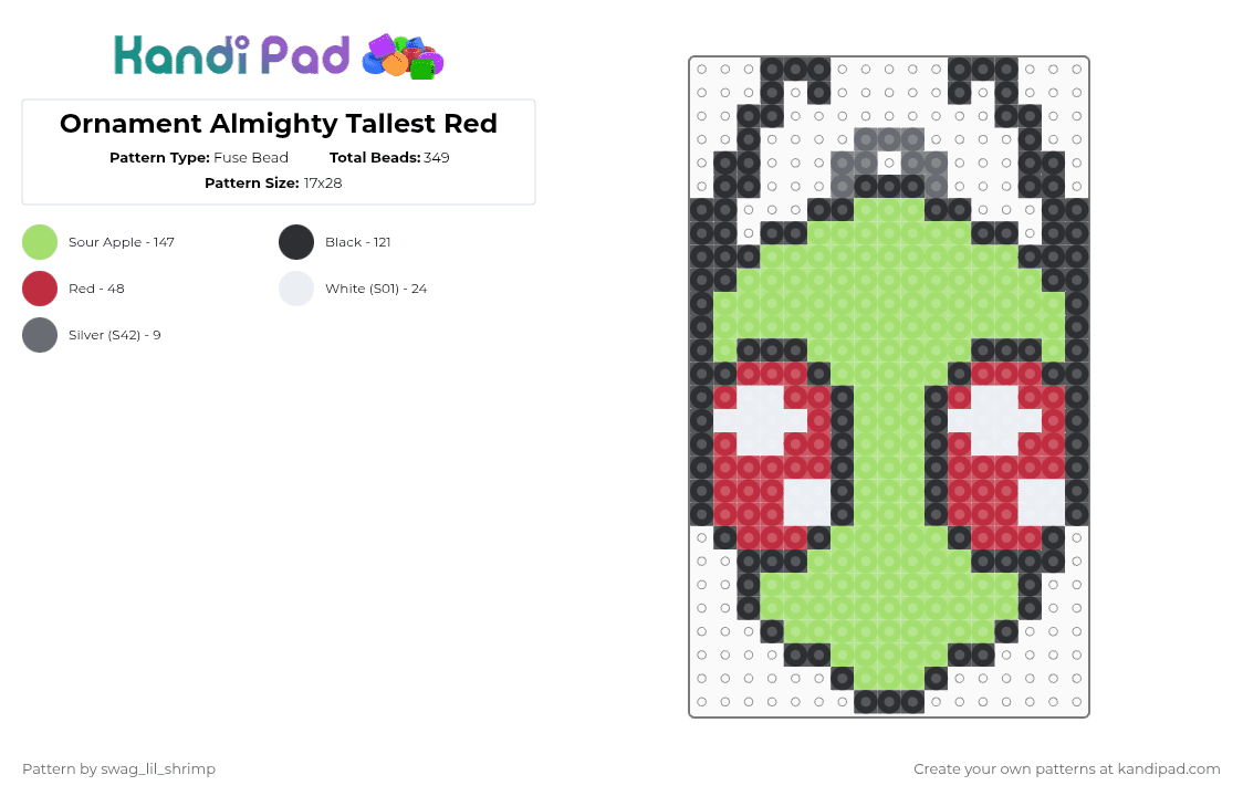 Ornament Almighty Tallest Red - Fuse Bead Pattern by swag_lil_shrimp on Kandi Pad - green,almighty tallest red,invader zim,ornament