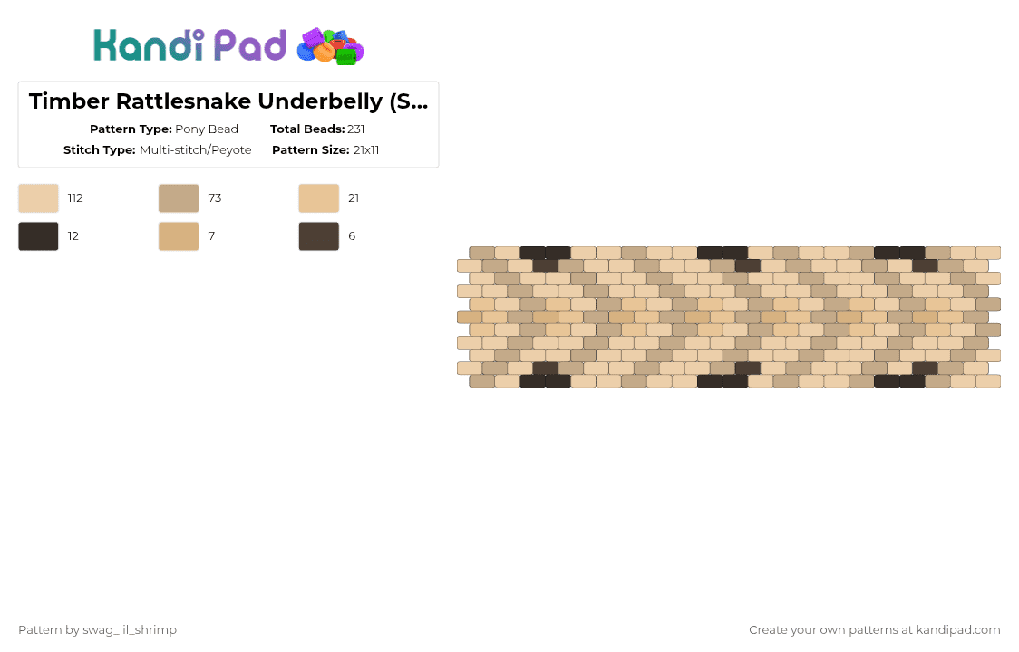 Timber Rattlesnake Underbelly (Smaller) - Pony Bead Pattern by swag_lil_shrimp on Kandi Pad - beige