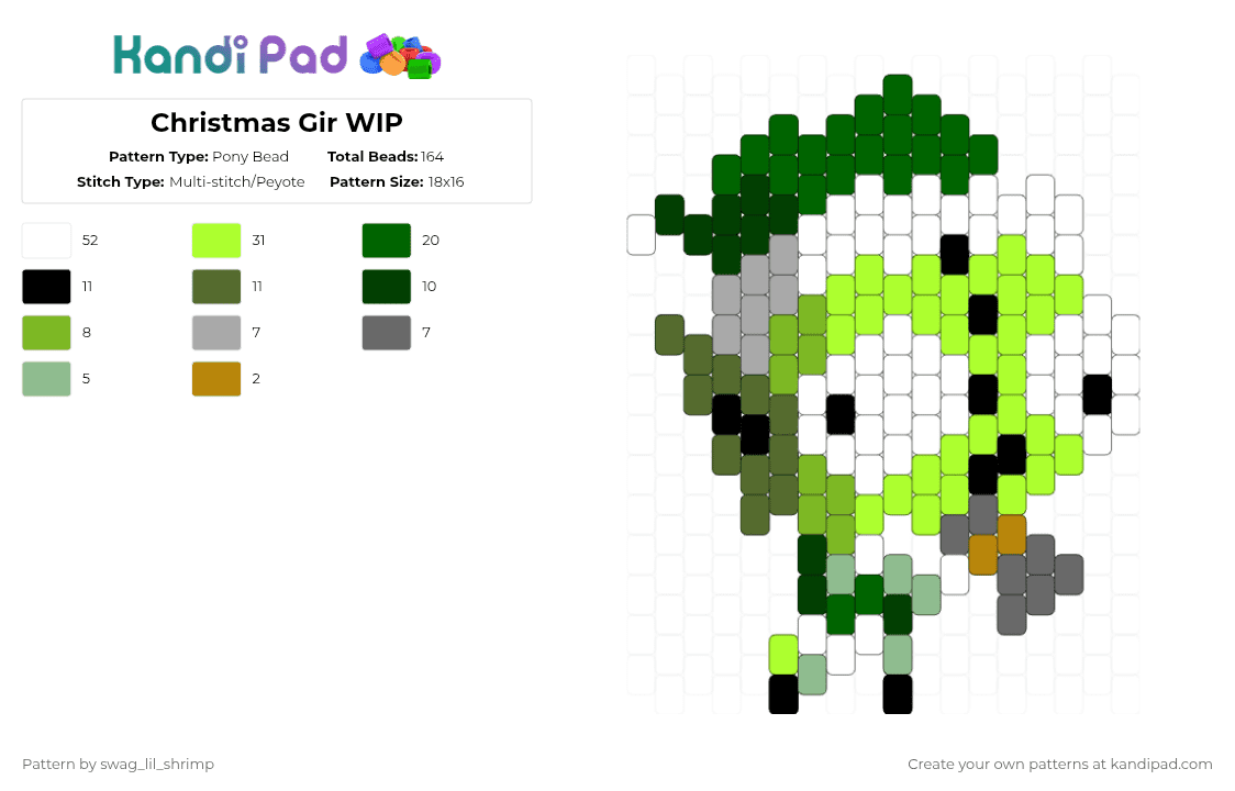 Christmas Gir! - Pony Bead Pattern by swag_lil_shrimp on Kandi Pad - green,gir,invader zim,christmas