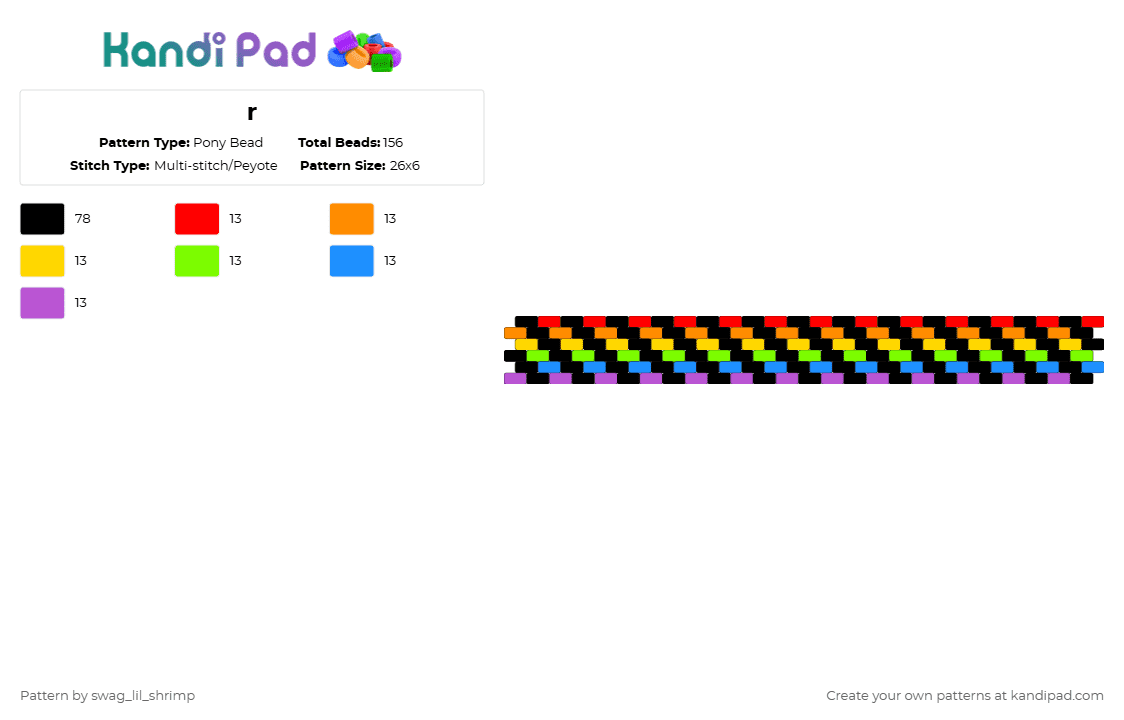 Rainbow - Pony Bead Pattern by swag_lil_shrimp on Kandi Pad - black,orange,green,pink,colorful
