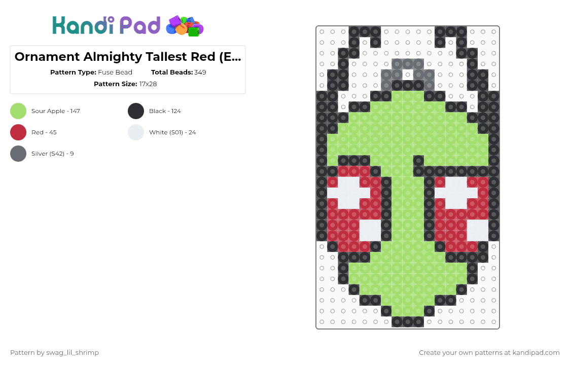 Ornament Almighty Tallest Red (Expression 1) - Fuse Bead Pattern by swag_lil_shrimp on Kandi Pad - green,almighty tallest red,invader zim,ornament