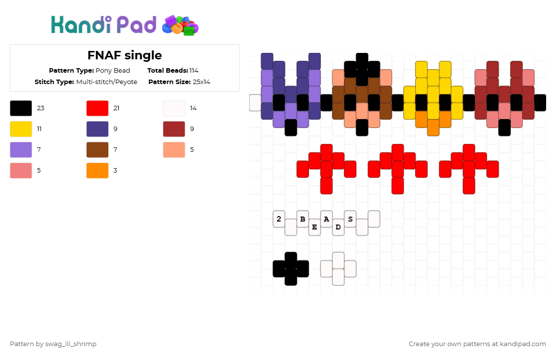 FNAF single - Pony Bead Pattern by swag_lil_shrimp on Kandi Pad - red