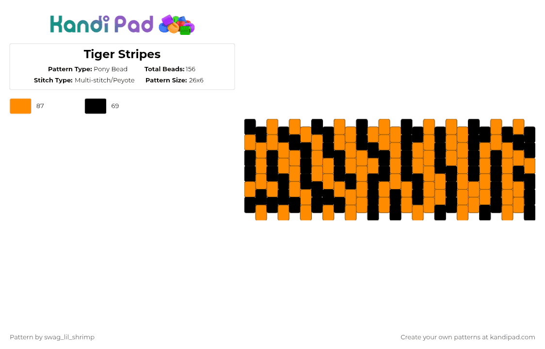 Tiger Stripes - Pony Bead Pattern by swag_lil_shrimp on Kandi Pad - black,orange