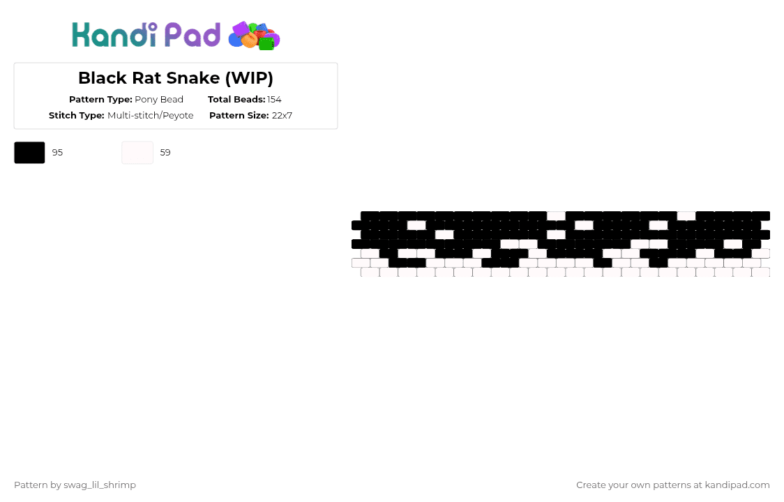 Black Rat Snake - Pony Bead Pattern by swag_lil_shrimp on Kandi Pad - white,black,snake,black rat snake,rat snake,snakeskin