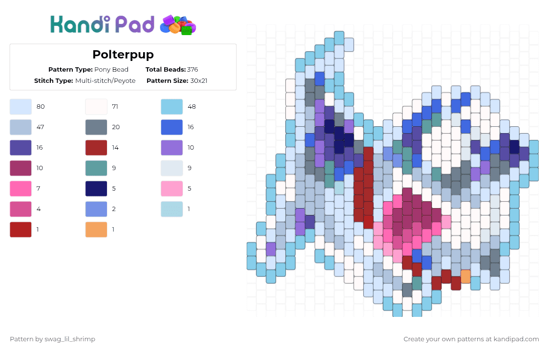 Polterpup - Pony Bead Pattern by swag_lil_shrimp on Kandi Pad - white,light blue,purple,pink