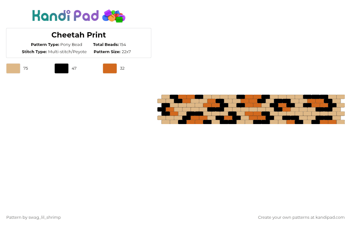 Cheetah Print - Pony Bead Pattern by swag_lil_shrimp on Kandi Pad - beige,orange