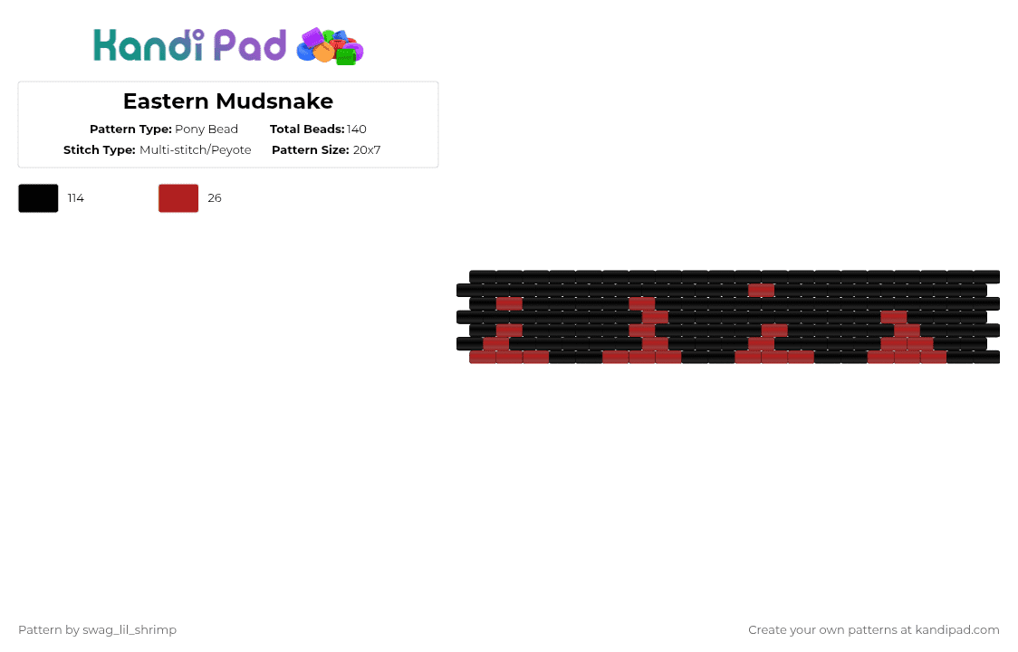 Eastern Mudsnake - Pony Bead Pattern by swag_lil_shrimp on Kandi Pad - black,eastern mudsnake,mudsnake,snake