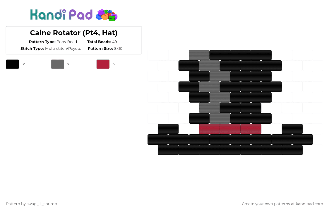 Caine Rotator (Pt4, Hat) - Pony Bead Pattern by swag_lil_shrimp on Kandi Pad - black,red,gray,caine,tadc