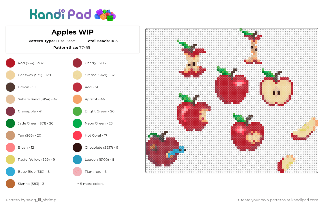 Apples WIP - Fuse Bead Pattern by swag_lil_shrimp on Kandi Pad - red,beige,apple,apples,fruit