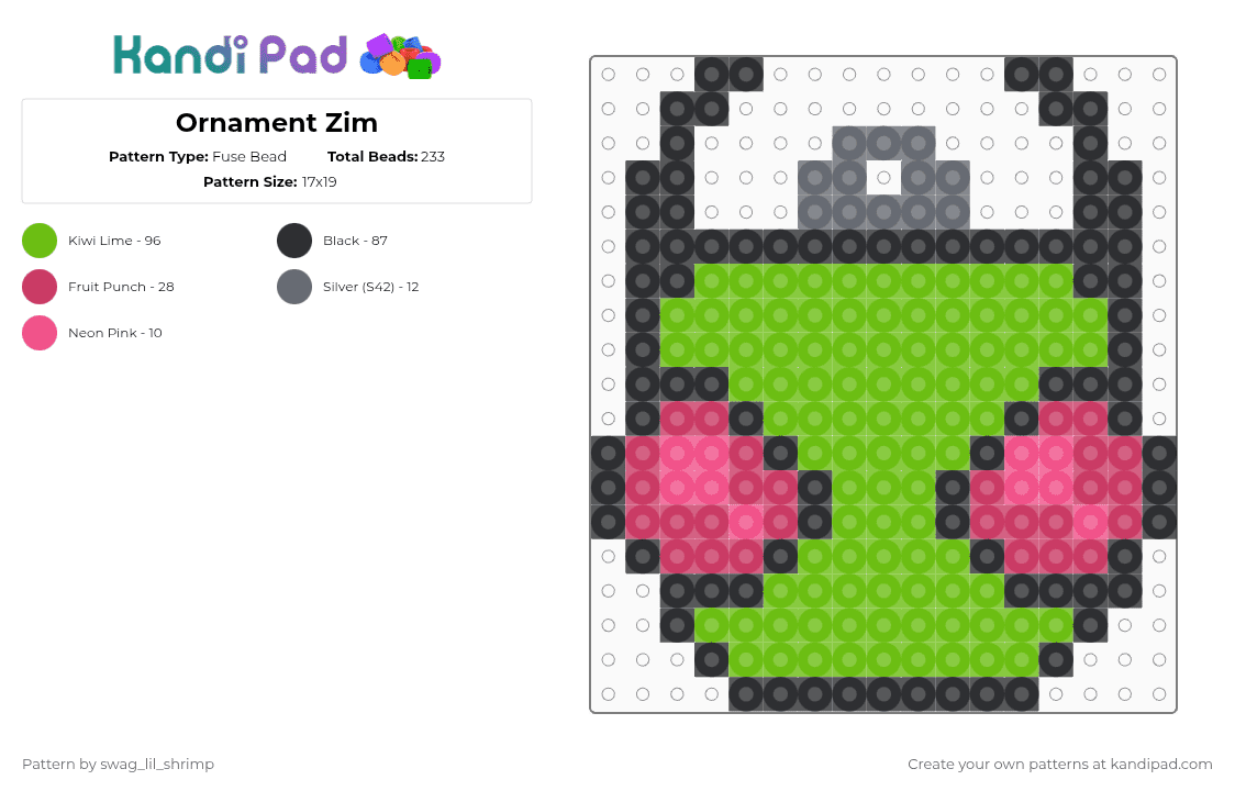 Ornament Zim - Fuse Bead Pattern by swag_lil_shrimp on Kandi Pad - green,zim,invader zim,ornament