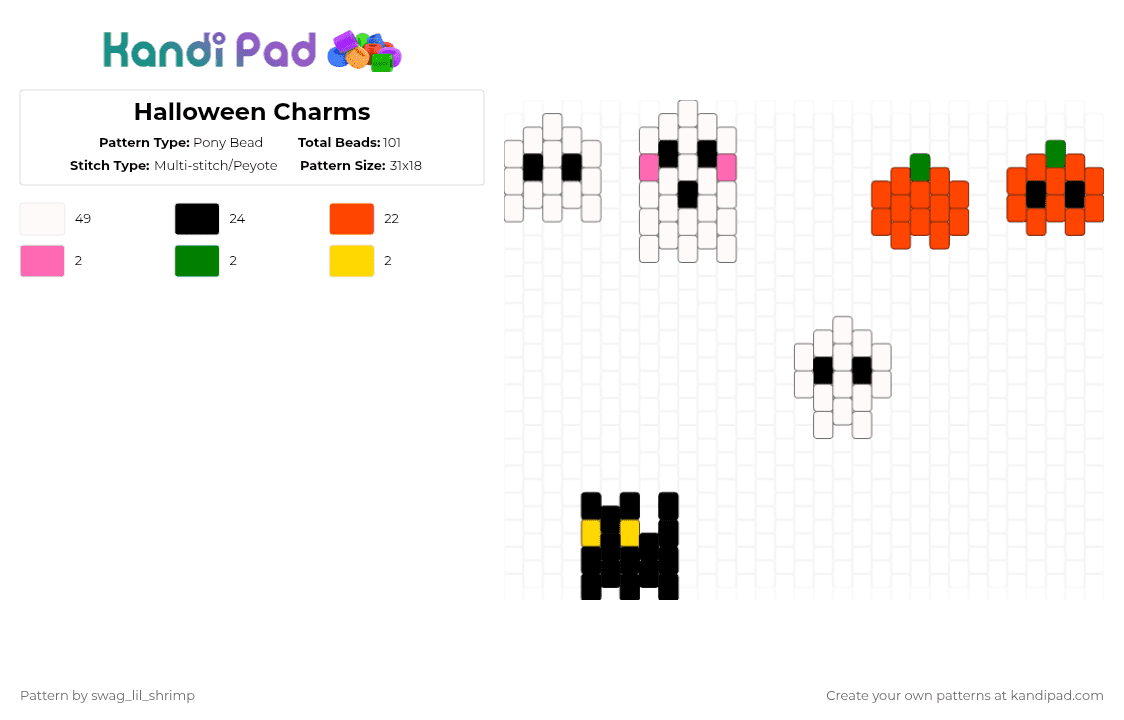 Halloween Charms - Pony Bead Pattern by swag_lil_shrimp on Kandi Pad - white,red