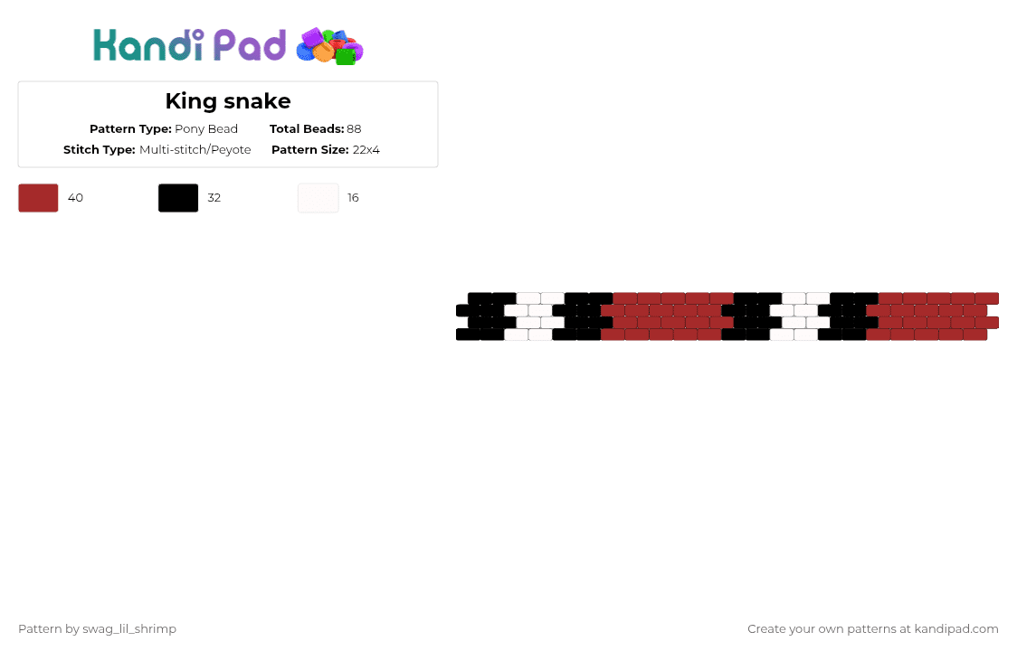 King snake - Pony Bead Pattern by swag_lil_shrimp on Kandi Pad - white,red