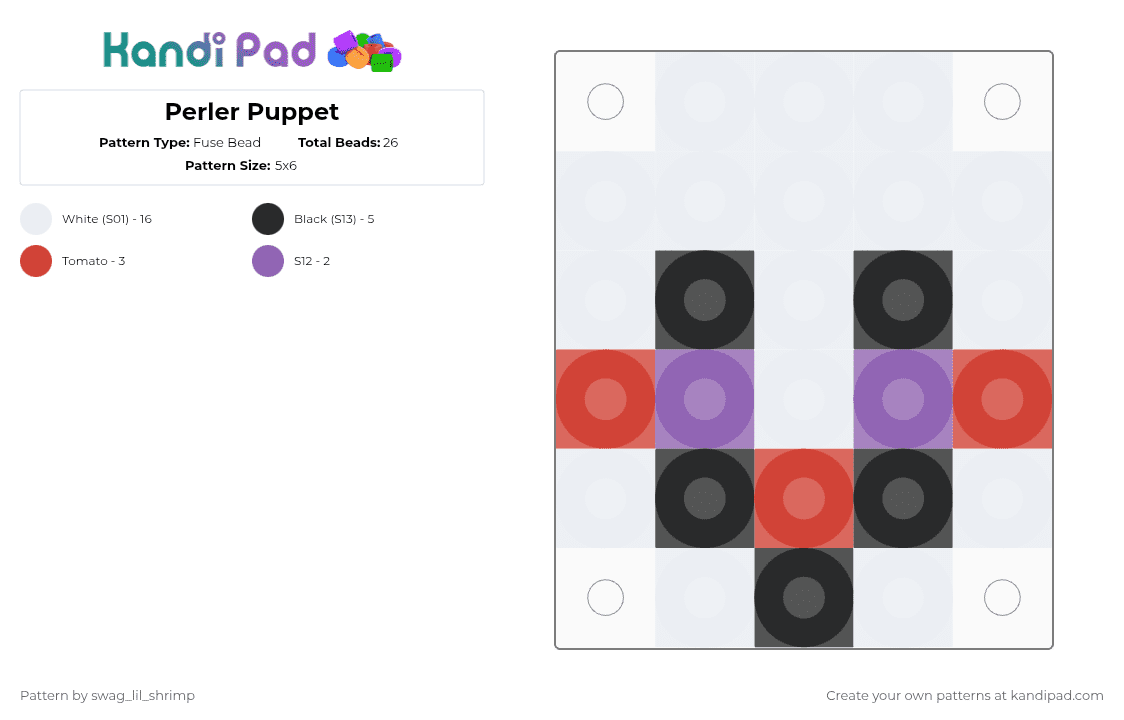 Perler Puppet - Fuse Bead Pattern by swag_lil_shrimp on Kandi Pad - white,red,pink