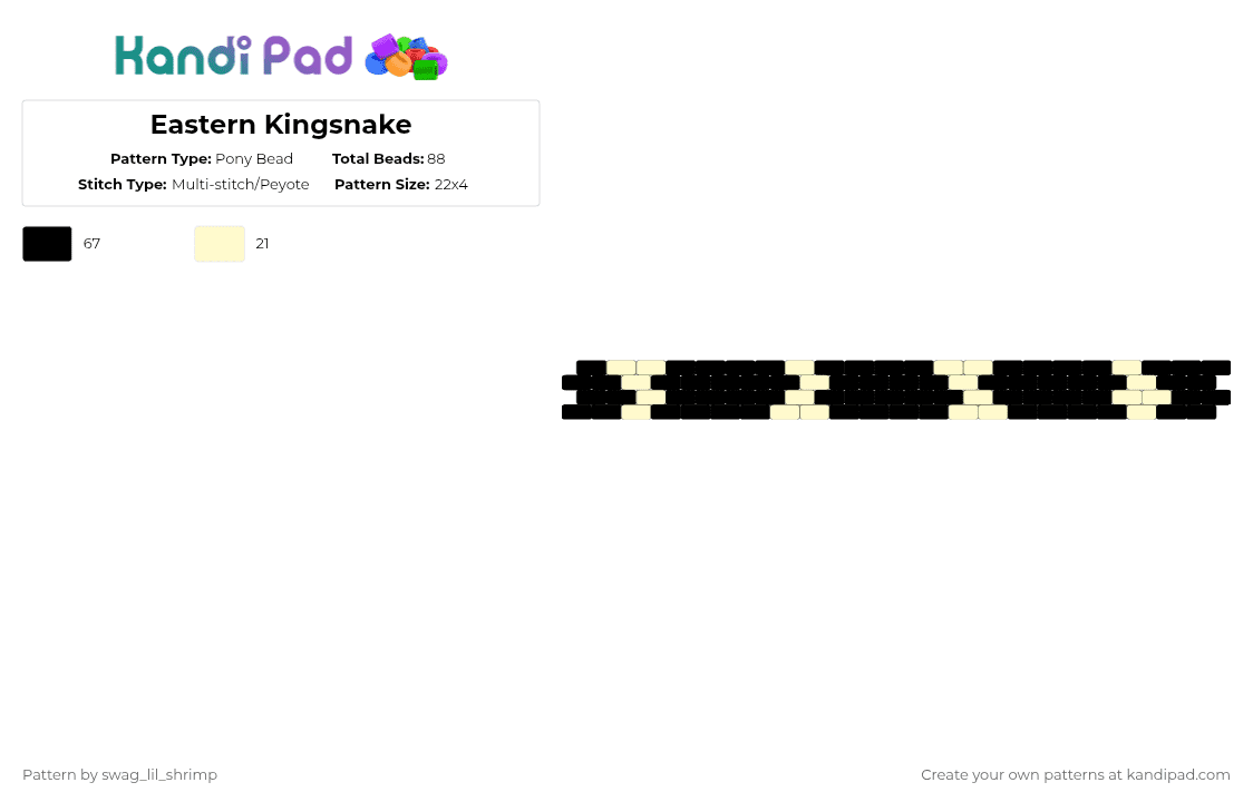 Eastern Kingsnake - Pony Bead Pattern by swag_lil_shrimp on Kandi Pad - black,eastern kingsnake,snake,snakeskin