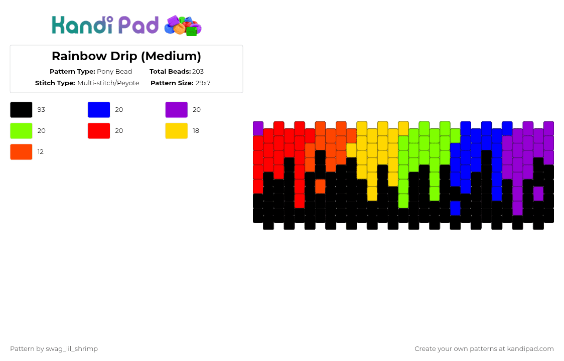 Rainbow Drip (Medium) - Pony Bead Pattern by swag_lil_shrimp on Kandi Pad - purple,red