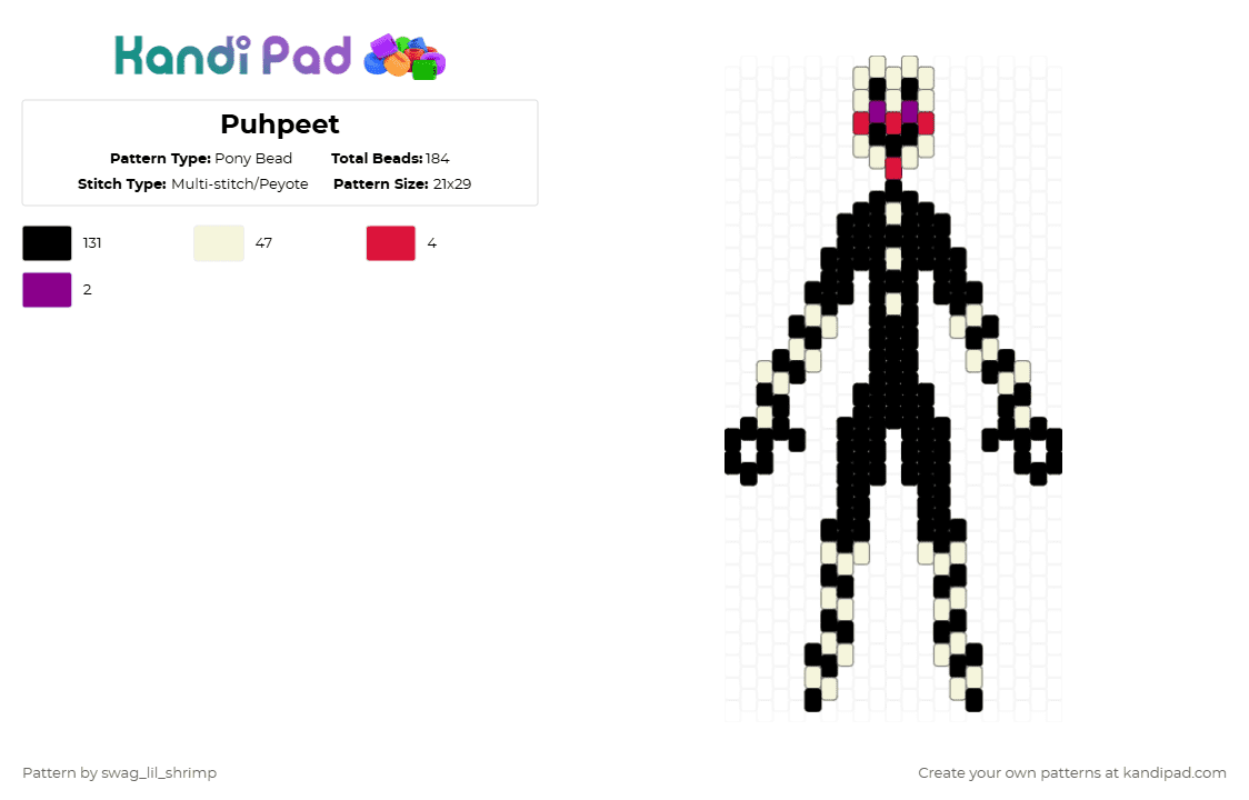 Puppet - Pony Bead Pattern by swag_lil_shrimp on Kandi Pad - black,white,red,pink,fnaf,puppet,marrionette