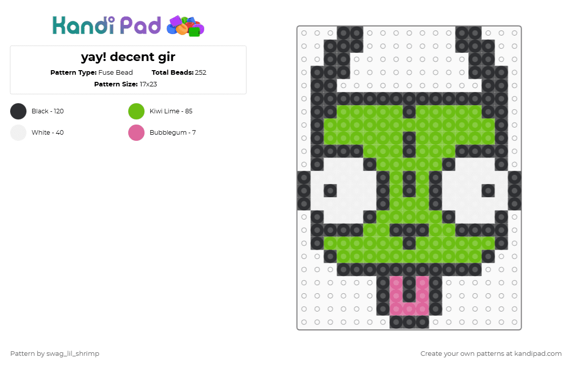 yay! decent gir - Fuse Bead Pattern by swag_lil_shrimp on Kandi Pad - green,gir,invader zim