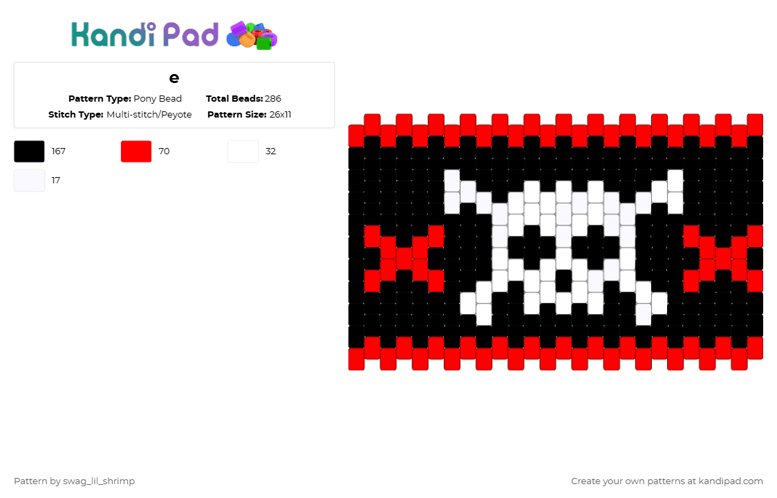 e - Pony Bead Pattern by swag_lil_shrimp on Kandi Pad - white,red