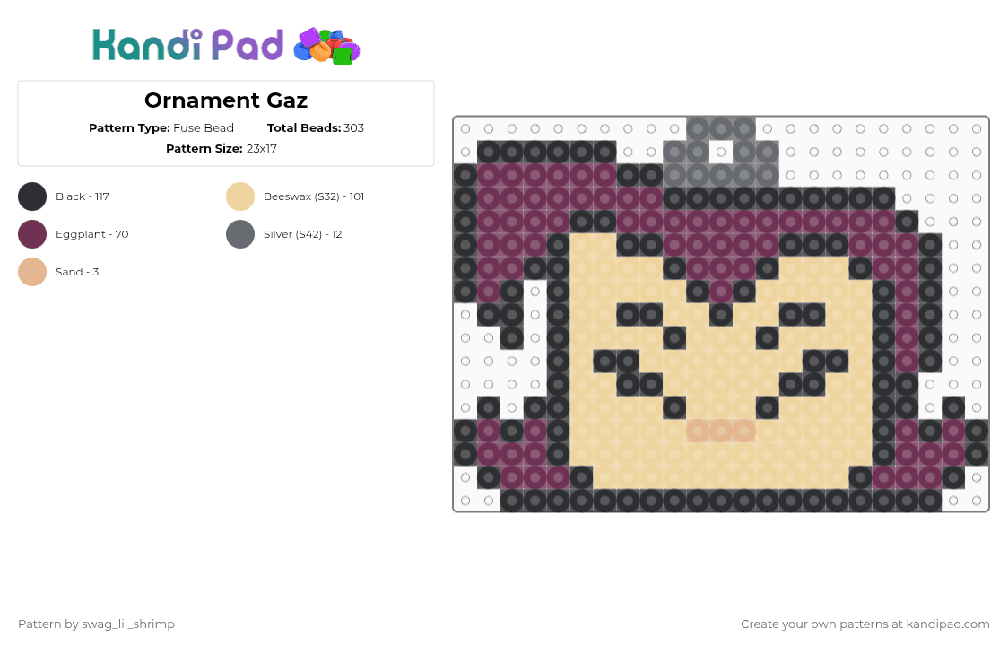 Ornament Gaz - Fuse Bead Pattern by swag_lil_shrimp on Kandi Pad - beige,pink,gaz,invader zim,ornament