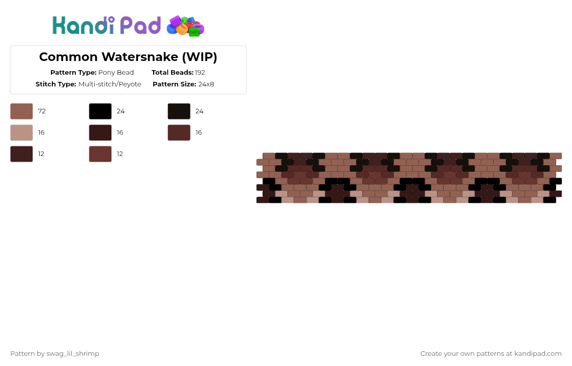Common Watersnake - Pony Bead Pattern by swag_lil_shrimp on Kandi Pad - tan,brown