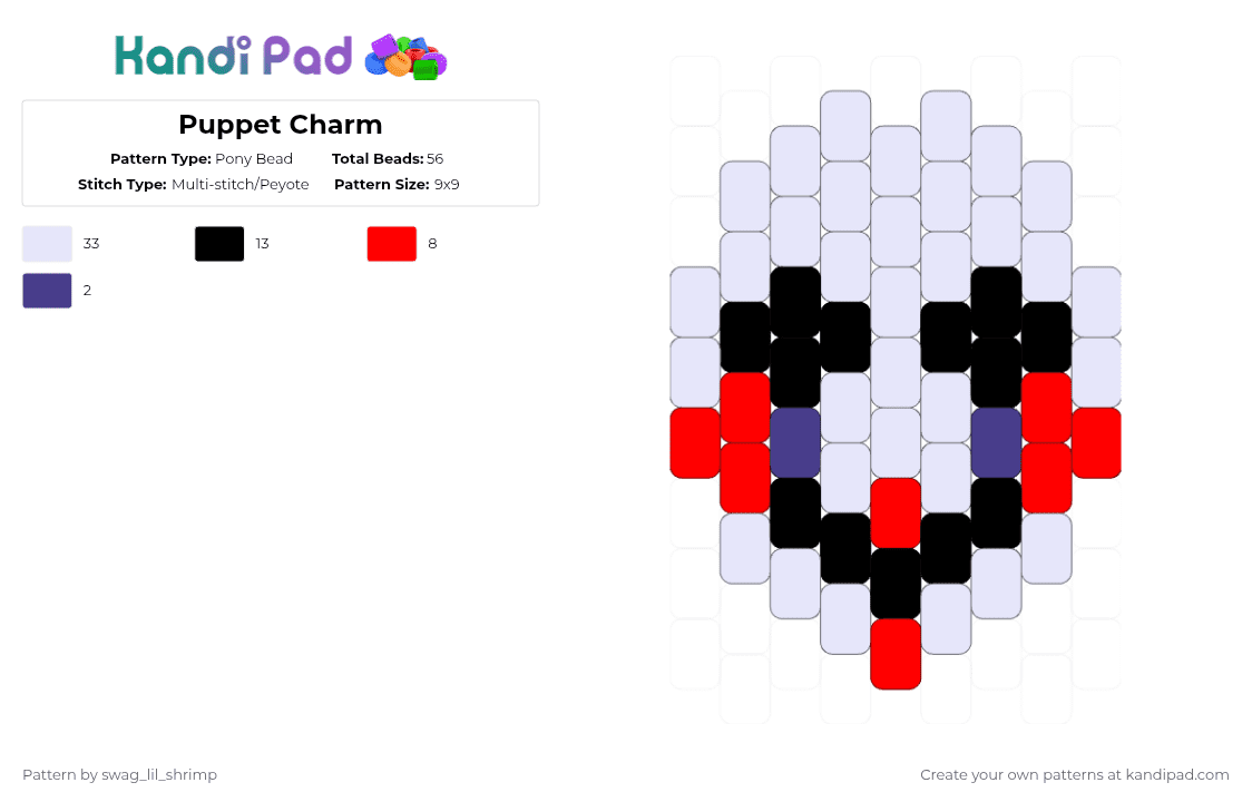 Puppet/Marionette Charm - Pony Bead Pattern by swag_lil_shrimp on Kandi Pad - white,red