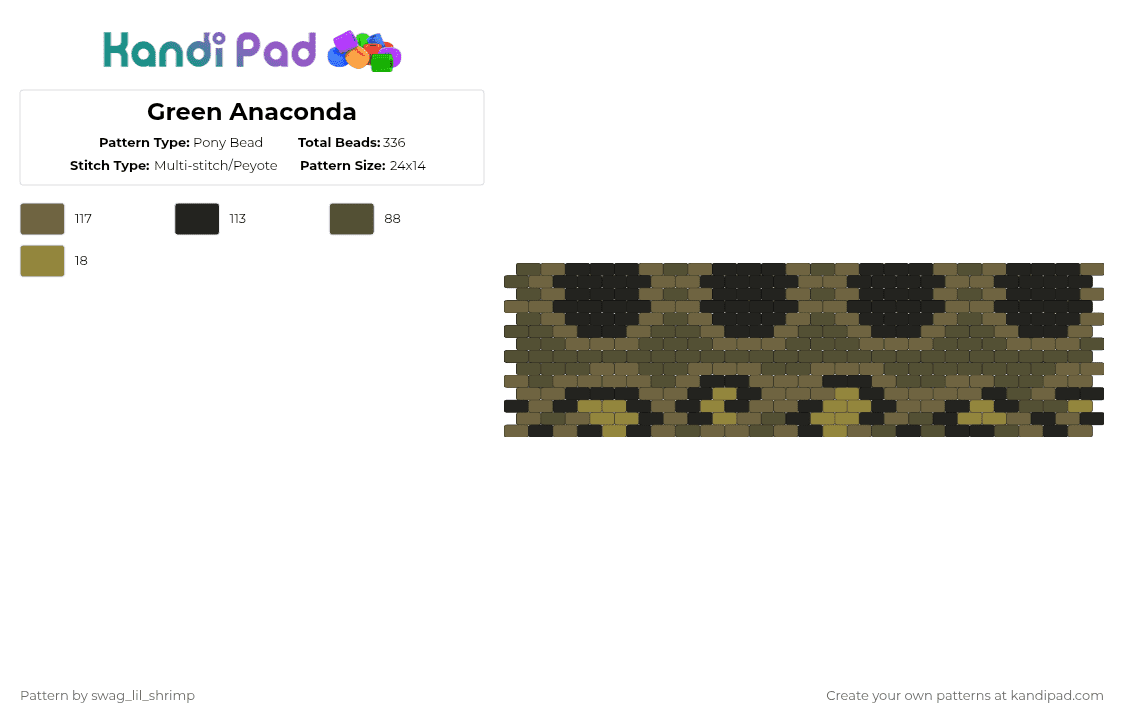 Green Anaconda - Pony Bead Pattern by swag_lil_shrimp on Kandi Pad - tan
