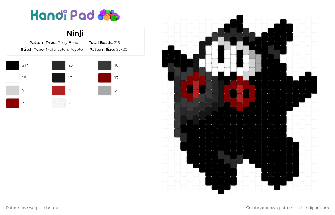 Ninji - Pony Bead Pattern by swag_lil_shrimp on Kandi Pad - black,white,brown,mario party,ninji,jamboree