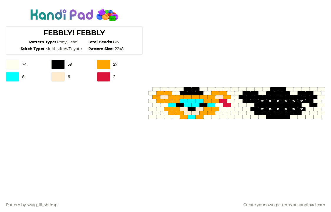 FEEBBLIE! FEEBBLIEE - Pony Bead Pattern by swag_lil_shrimp on Kandi Pad - white,orange,fnaf,freddy,markiplier,matching