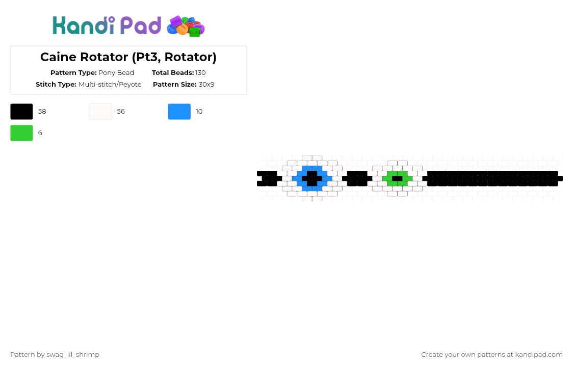 Caine Rotator (Pt3, Rotator) - Pony Bead Pattern by swag_lil_shrimp on Kandi Pad - white,light blue,green,caine,tadc