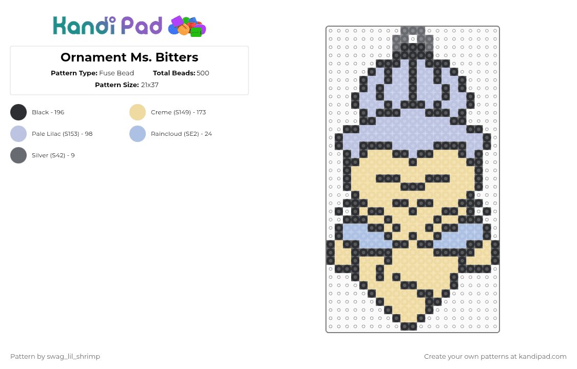 Ornament Ms. Bitters - Fuse Bead Pattern by swag_lil_shrimp on Kandi Pad - beige,pink,ms bitters,invader zim,ornament