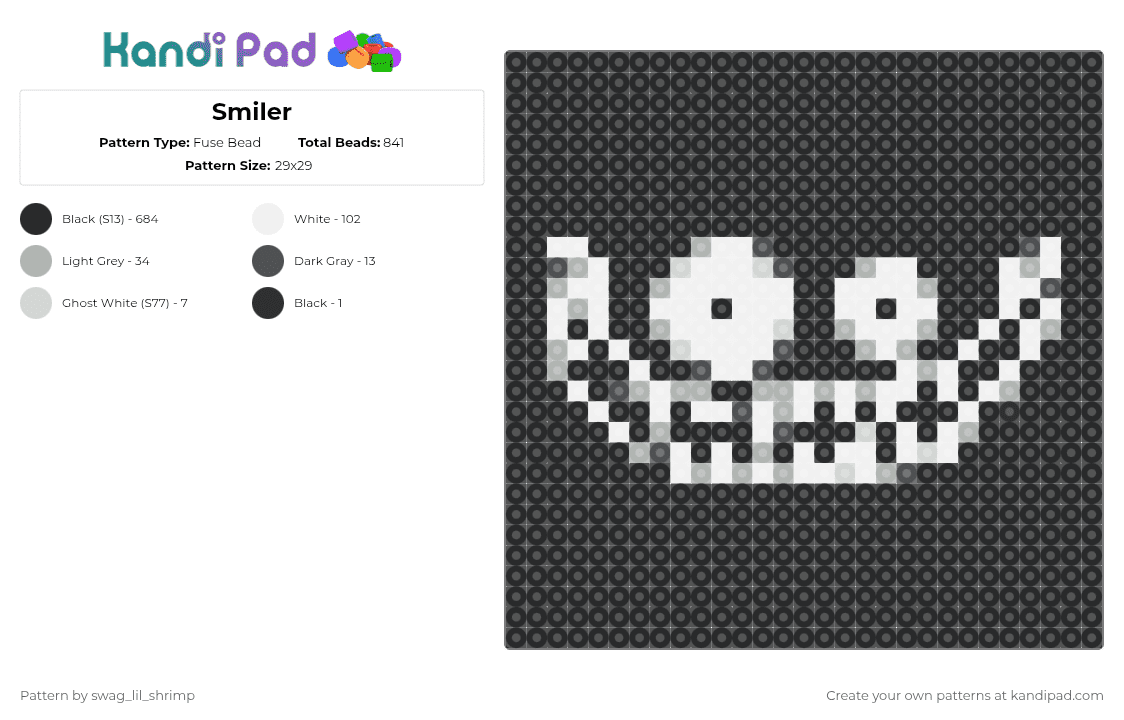 Smiler - Fuse Bead Pattern by swag_lil_shrimp on Kandi Pad - black,white,beige,gray,backrooms,smiler,entity 3