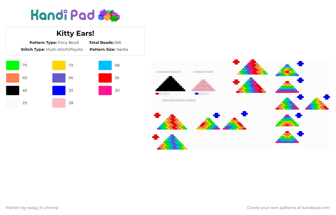 Kitty Ears! (Read Desc) - Pony Bead Pattern by swag_lil_shrimp on Kandi Pad - red,yellow,green,colorful
