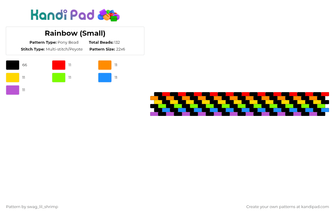 Rainbow (Small) - Pony Bead Pattern by swag_lil_shrimp on Kandi Pad - black, colorful, green, orange, pink