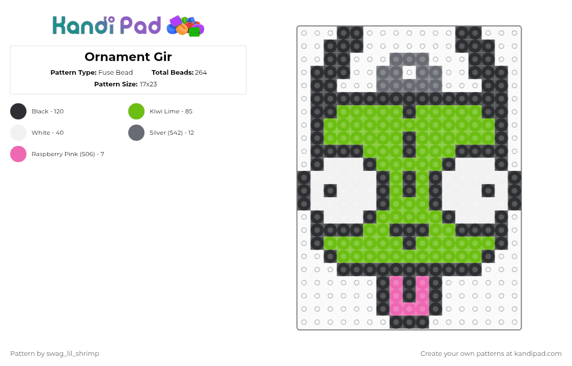 Ornament Gir - Fuse Bead Pattern by swag_lil_shrimp on Kandi Pad - green,gir,invader zim,ornament