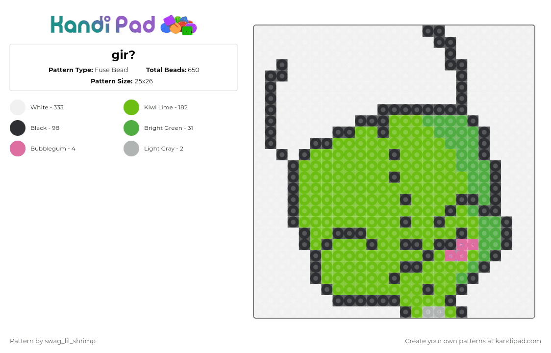 Gir - Fuse Bead Pattern by swag_lil_shrimp on Kandi Pad - white,green,gir,invader zim