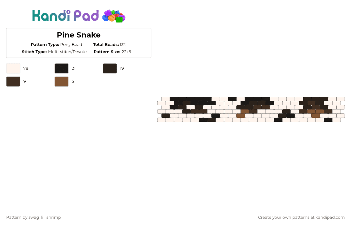 Pine Snake - Pony Bead Pattern by swag_lil_shrimp on Kandi Pad - white,brown,tan,pine snake,snake,snakeskin