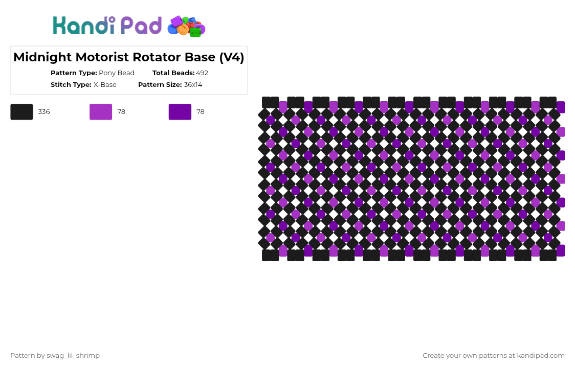 Midnight Motorist Rotator Base (V4) - Pony Bead Pattern by swag_lil_shrimp on Kandi Pad - black,pink,purple