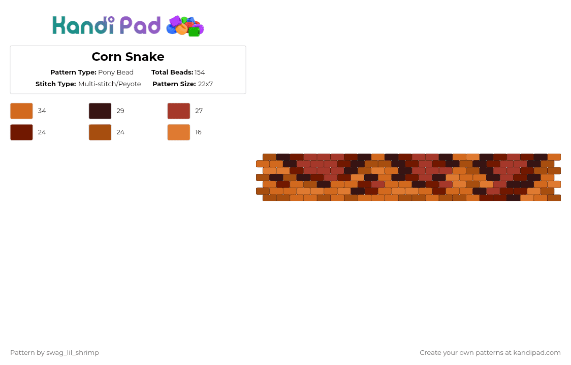 Corn Snake - Pony Bead Pattern by swag_lil_shrimp on Kandi Pad - red,brown,orange