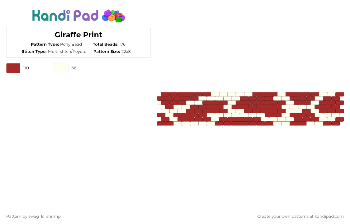 Giraffe Print (wip) - Pony Bead Pattern by swag_lil_shrimp on Kandi Pad - red,white