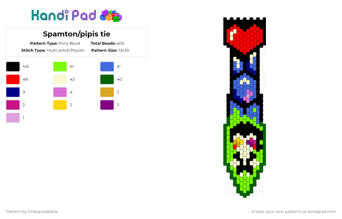 Spamton/pipis tie - Pony Bead Pattern by lordsqueak404 on Kandi Pad - green,red,blue