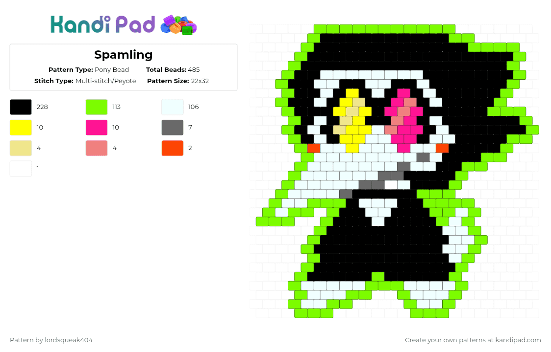 Spamling - Pony Bead Pattern by lordsqueak404 on Kandi Pad - black,green
