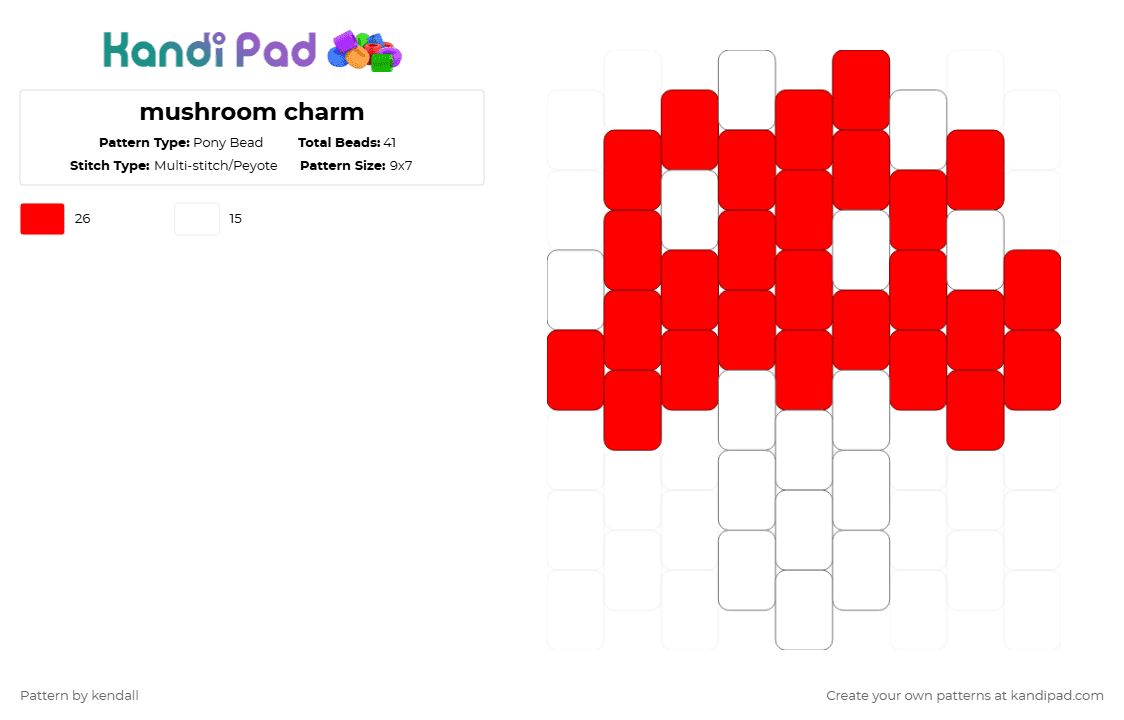 mushroom charm - Pony Bead Pattern by kendall on Kandi Pad - white,red