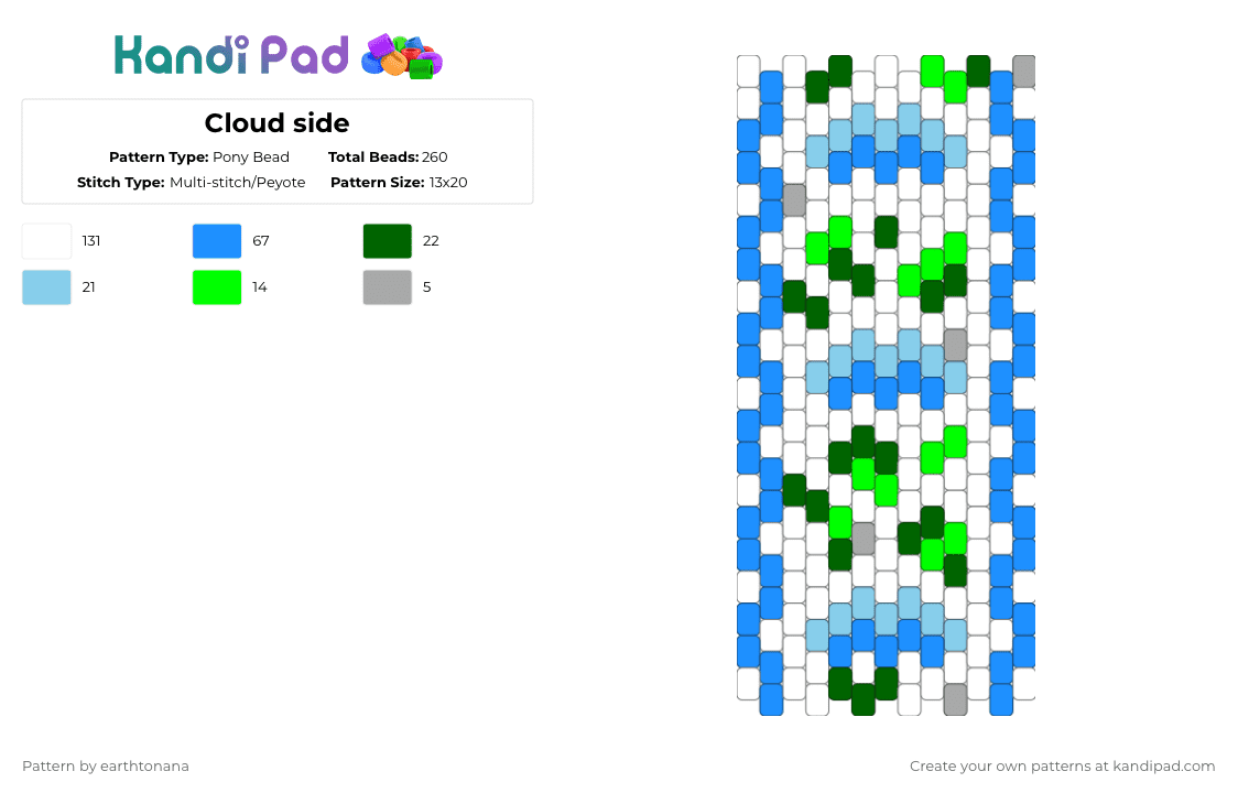 Side Pade Pattern Cloud side Pony Bead Pattern - Kandi Pad | Kandi Patterns, Fuse Bead ...