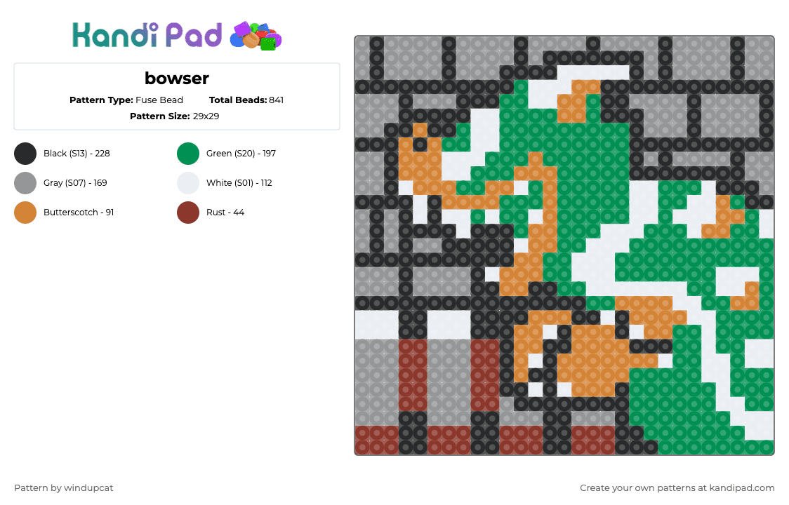 Bowser Fuse Bead Pattern - Kandi Pad | Kandi Patterns, Fuse Bead ...