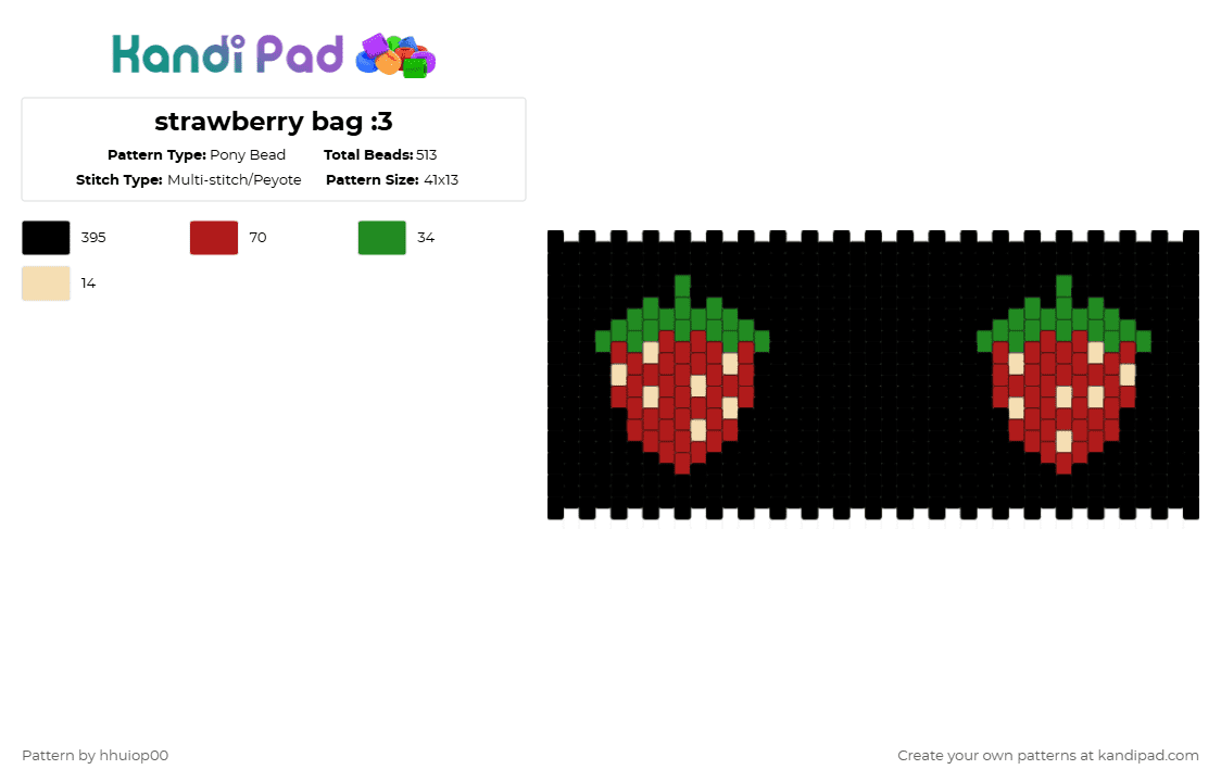strawberry bag :3 - Pony Bead Pattern by hhuiop00 on Kandi Pad - black,red