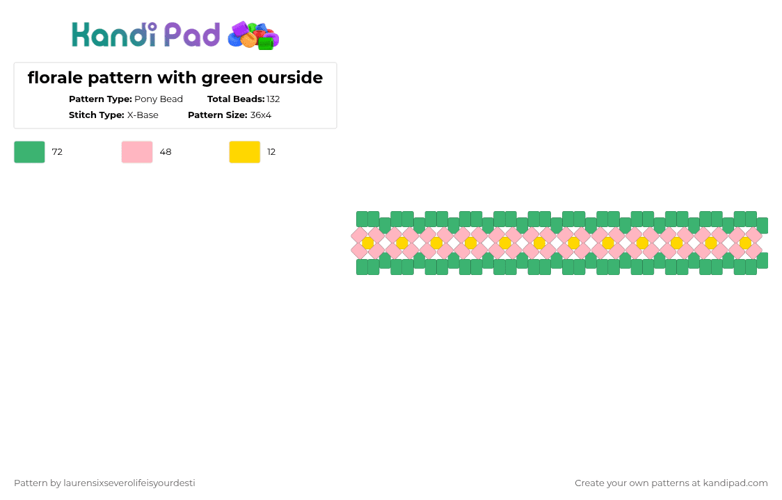 florale pattern with green ourside - Pony Bead Pattern by laurensixseverolifeisyourdesti on Kandi Pad - pink,green