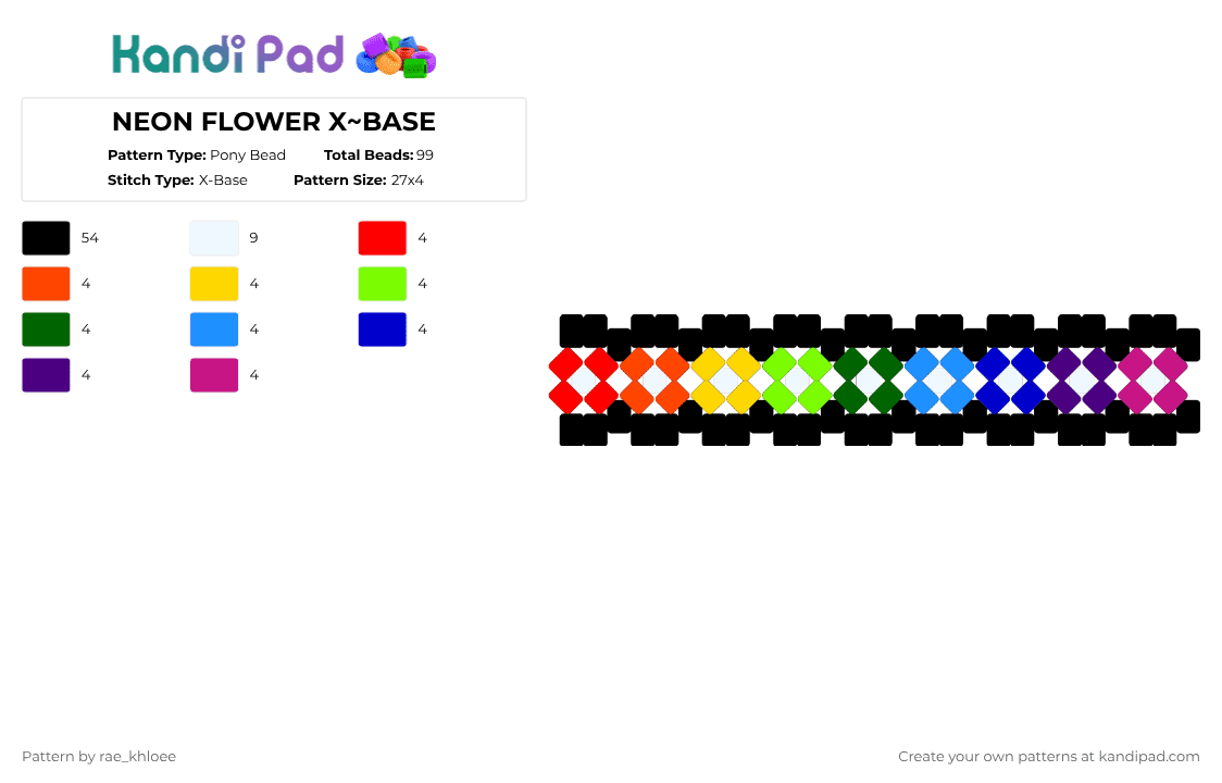 NEON FLOWER X~BASE - Pony Bead Pattern by rae_khloee on Kandi Pad - black,red,green,purple