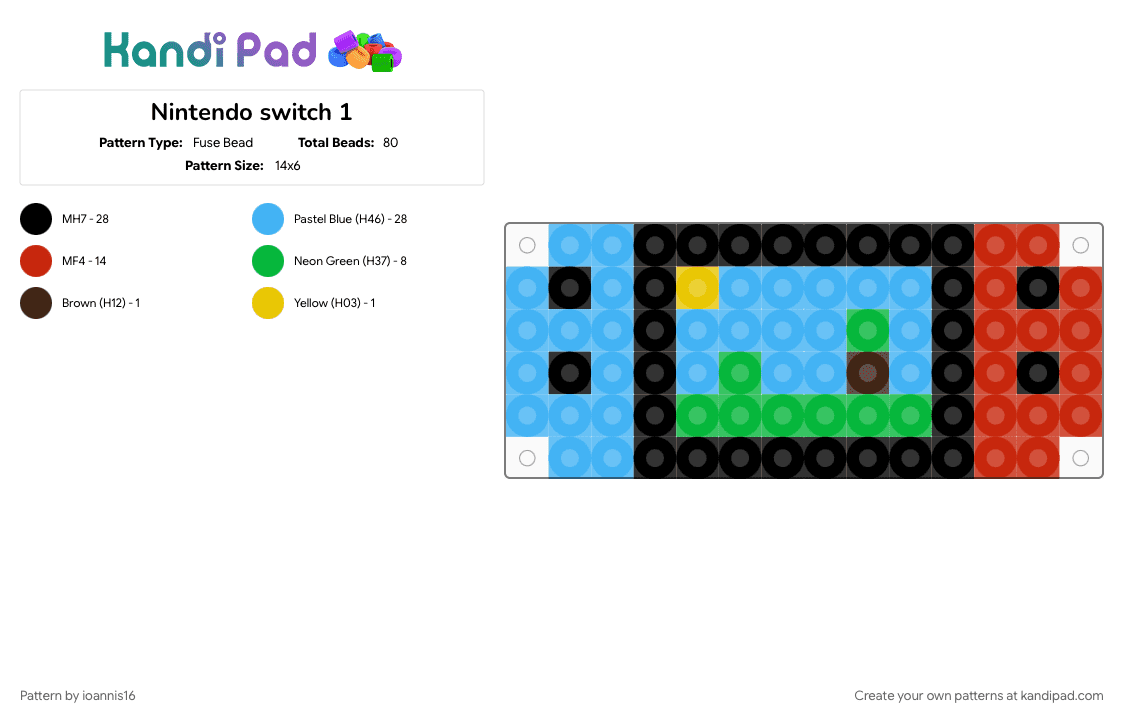 Nintendo switch 1 - Fuse Bead Pattern by ioannis16 on Kandi Pad - light blue, nintendo, red, video game