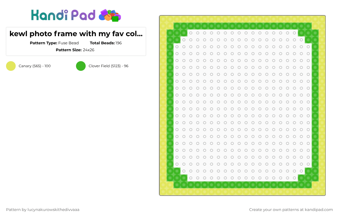 kewl photo frame with my fav colors!! - Fuse Bead Pattern by ichbinlyle on Kandi Pad - green,yellow