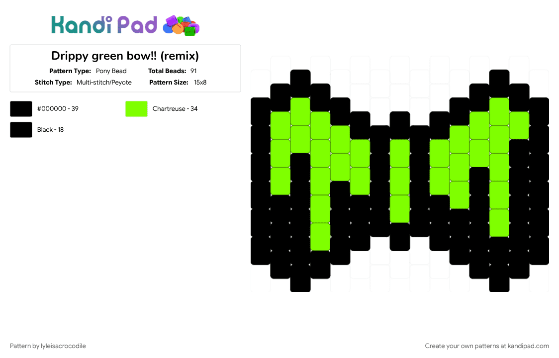 Drippy green bow!! (remix) - Pony Bead Pattern by lyleisacrocodile on Kandi Pad - black, green